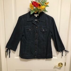 NWOT - Coldwater Creek Dark Blue Tencel Jacket with Ties 3/4 Sleeves
